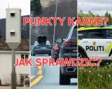 Trzy panele: fotoradar, samochody na drodze, radiowóz policyjny. Czerwony napis: "Punkty karne? Jak sprawdzić?".